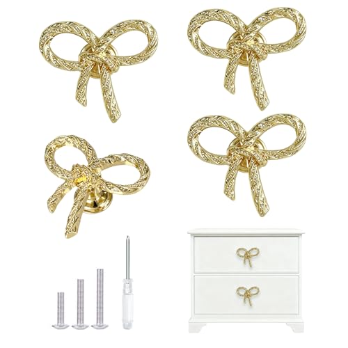 Gold Cabinet Knobs, Brushed Bow Drawer Pulls, Gold Knobs for Dresser Drawer Cupboard Furniture Closet Wardrobe Door Knobs Handles (Bow Shape(2)- 4 Pack) - style: Bow Shape(2)- 4 Pack