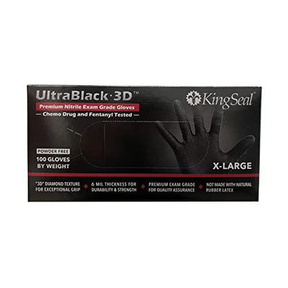 KingSeal UltraBlack-3D Nitrile Exam Gloves, Medical Grade, 6 MIL, Diamond-Texture Grip, Various Sizes and Packs (100 Count) - size: X-Large