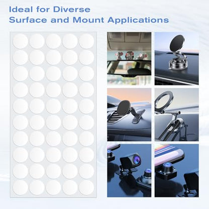 50 Pcs Double Sided Adhesive Dots for Car Dashboard, 1" Round Double-Sided Mounting Tape Clear Removable Sticky Pads for Vehicle Decor Car Phone Mounts Home Office