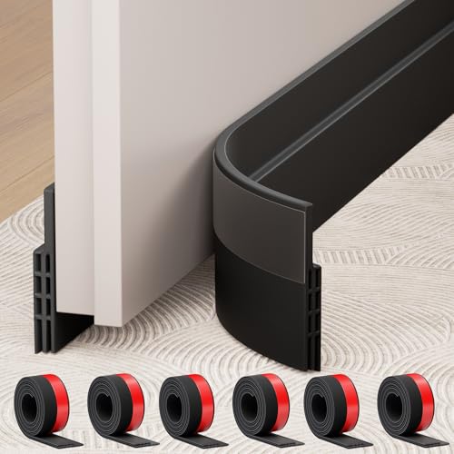 Hojoy 6 Pack Under Door Draft Stopper, Adjustable Door Sweep Anti-Collision Strong Adhesive Weather Stripping Tape Soundproof Draught Stoppers 2" W x 39" L, Black - color: Black, size: 6 Pack