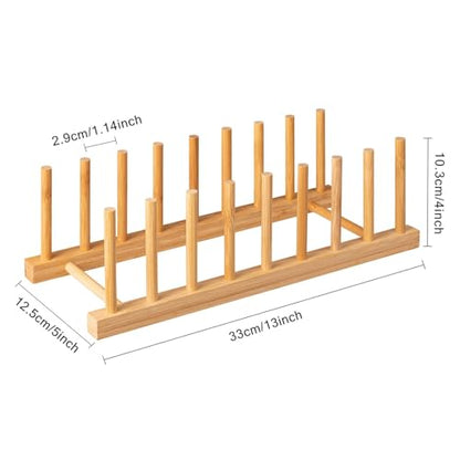 HBlife 2pcs Bamboo Dish Plate Bowl Cup Book Pot Lid Cutting Board Drying Rack Stand Drainer Storage Holder Organizer Kitchen Cabinet（Keep Dry） - color: Bamboo 8 Slots 2pcs