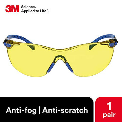 3M Safety Glasses Solus 1000 Series ANSI Z87 Scotchgard Anti-Fog Amber Lens Blue/Black Frame - size: Single, style: Amber Lens, Blue/Black Frame