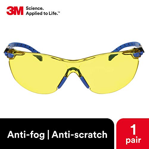 3M Safety Glasses Solus 1000 Series ANSI Z87 Scotchgard Anti-Fog Amber Lens Blue/Black Frame - size: Single, style: Amber Lens, Blue/Black Frame