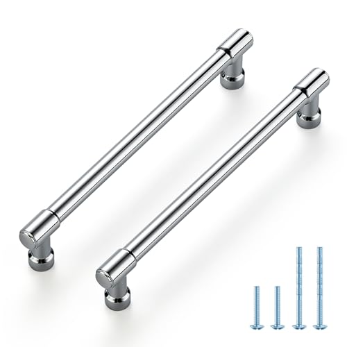 JOY DECOR 2 Pack 6-1/4 Inch Polished Chrome Cabinet Handles Modern Dresser Drawer Pulls Kitchen Cabinet Hardware for Cupboard Door Handles - color: Polished Chrome, size: 6-1/4 In Hole Center