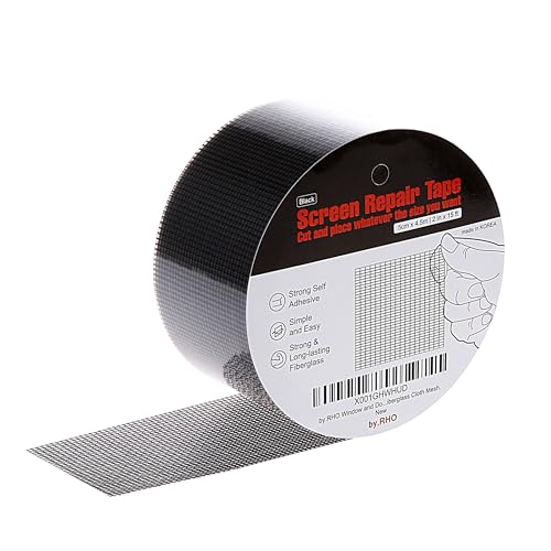 by.RHO Screen Repair Tape – Strong Self-Adhesive Window & Screen Door Repair Kit, Fiberglass Screen Patch 2"×15ft, Easy Cut and Apply, Indoor-Safe Adhesive, All-Weather (Black) - color: Black, size: 2in x 15ft