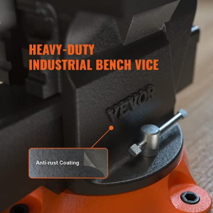 VEVOR Bench Vise, 6-inch Jaw Width 5.9-inch Jaw Opening, 360-Degree Swivel Locking Base Multipurpose Vise w/Anvil, Heavy Duty Ductile Iron Workbench Vise w/Bolts & Nuts, for Drilling, Pipe Cutting - size: 6 Inch