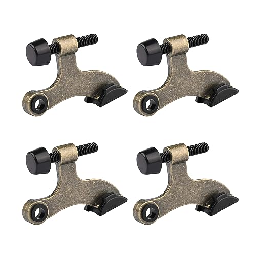 HOMOTEK 4 Pack Hinge Pin Antique Brass Door Stopper, Adjustable Deluxe Heavy Duty Door Stopper 2-1/2"x1-3/4”, with Black Rubber Bumper Tips - color: Antique Brass, size: 4 Pack