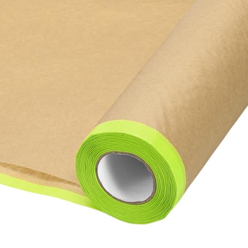 HARFINGTON Pre-Taped Masking Paper, 24" x 49 ft Paint Adhesive Protective Paper Painter Tape and Drape for Masking Auto Body Covering Wall Skirting Frames, Green - color: Green, size: 24 IN x 49 FT