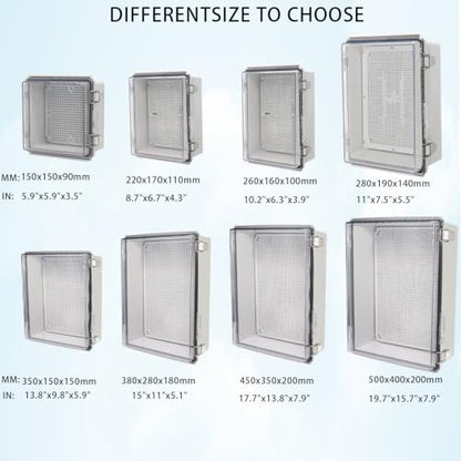 Zulkit Junction Box IP67 Waterproof Electrical Box Hinged Clear Cover Stainless Steel Latch Plastic Enclosure for Project w Mounting Plate Wall Bracket and 2 Cable Gland 11"x7.5"x5.5"/280x190x140mm - color: Clear Cover, size: 11"x7.5"x5.5"