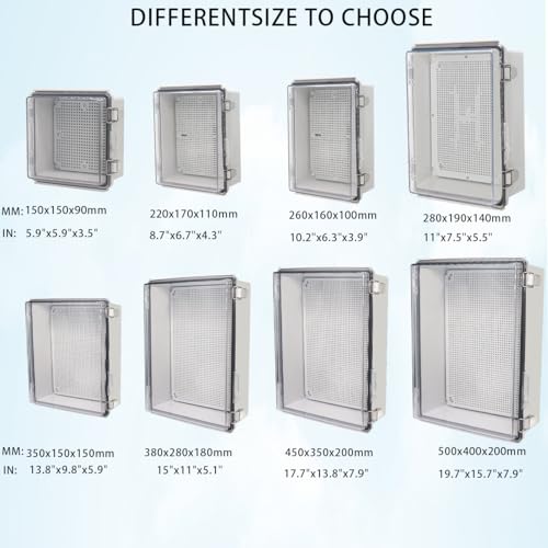 Zulkit Junction Box,IP67 Waterproof Electrical Box Hinged Clear Cover Stainless Steel Buckle Plastic Enclosure for Project w Mounting Plate Wall Bracket and 2 Cable Gland 15"x11"x5.1"/380x280x130mm - color: Clear Cover, size: 15"x11"x5.1"