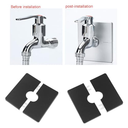 Plastic square shield plate wall split flange Wall hanging water pipe cover with 22mm diameter hole black-2pcs