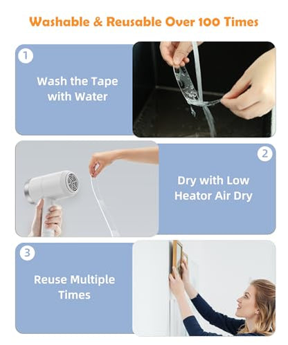 PPB Double Sided Mounting Tape, Clear Heavy Duty Nano Adhesive Tape with Protective Case, Removable Reusable Wall Tape for Home, Office, Car, Glass, Tile, Smooth Surfaces, 1 in x 10FT - size: 10FT
