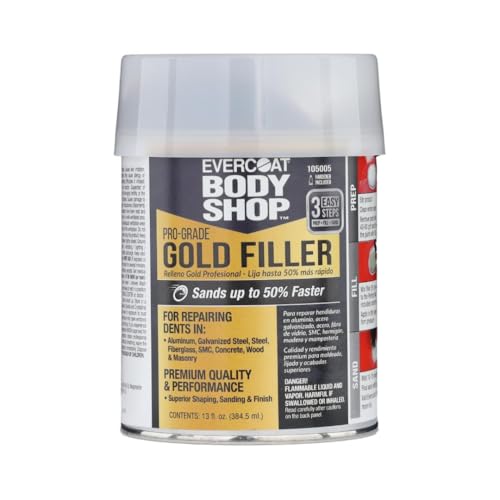 Evercoat Body Shop 105005 Pro-Grade Gold Filler Sands up to 50% Faster, Multipurpose for Dents in Aluminum, Fiberglass & More, Easy Mix Hardener Included 13 Fl Oz. - size: 13 Fl Oz., style: Gold Filler