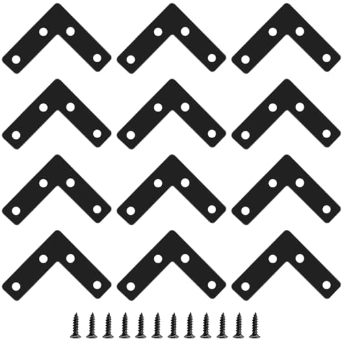 12 Pcs 1.96" x 0.56" L-Shape Corner Brace Brackets, 90°Angle Flat Mending Repair Plates Corner Brackets with Screws, Black - size: 1.96", style: L-Shape