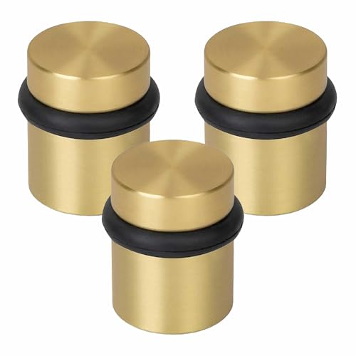 Mega Handles Floor Door Stopper, Quickly Installed Wall Protector, Wall Protectors from Door Knobs, Floor Door Stop with Mounting Hardware Included - Satin Brass - 1.5 Inch - color: Satin Brass, size: 3 Pack