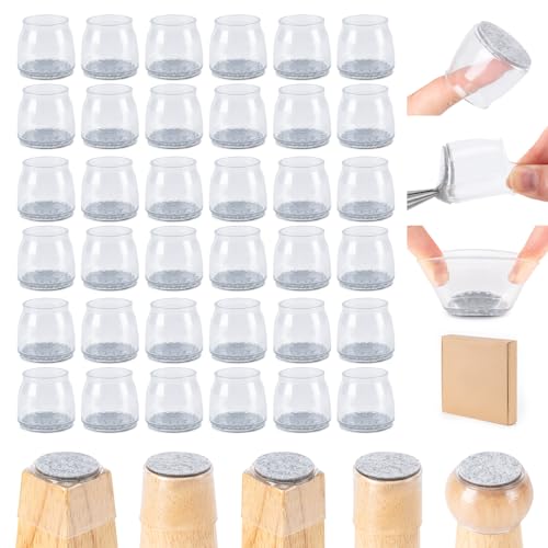 Amrules 36Pcs Chair Leg Floor Protectors for Hardwood Floors, Silicone Chair Feet Caps to Protect Tile Floors, Felt Pads Furniture Leg Covers from Scratches and Noise (Clear, Large Fit: 1.3''–2'') - color: Clear & Silver-36pcs, size: Universal L(Fit:1.3"-
