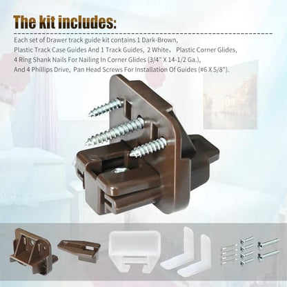 11 Set R 7321 Track Guide and Glides Replacement,Drawer track guide kit Compatible with Kenlin Rite Trak 1 system, Drawer Hardware to repair Furniture for Dressers, Hutches & Nightstand Drawer Systems