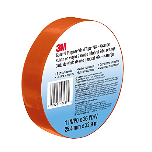 3M Vinyl Tape 764, General Purpose, 1 in x 36 yd, Orange, 1 Roll, Light Traffic Floor Marking Tape, Social Distancing, Color Coding, Safety, Bundling - color: Orange, size: 1 in X 36 Yd