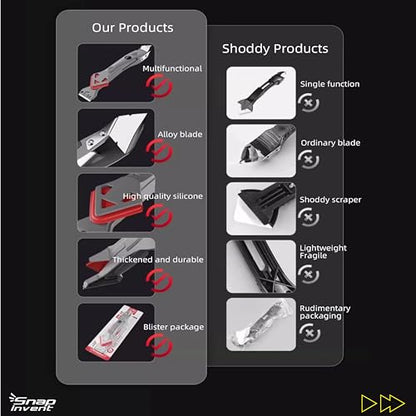 Caulking Silicone Smother Remover Tool, 7-in-1 kit Scraper, Silicone Smoother, Rubber Shovel, 5 Pads, Sickle, 4 Blades. Stainless Steel Nozzle applicator, Tile Grout Caulk Removal Set I Red - color: Red