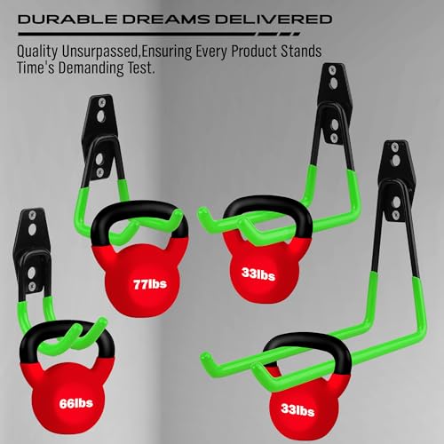 15-Piece Garage Wall Hooks with 3 Extension Straps, Green Heavy Duty Tool Storage Rack for Ladder, Bike, Shovel, Garden Tools, Metal Wall Mount Organizer Set - style: 15-Pack Hooks + 3 Straps（green）
