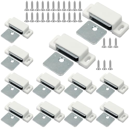 12Pcs Cabinet Door Magnets Catch Magnetic Door Catch, Magnetic Shutter Hardware Drawer Magnet Latch Cabinet Magnets for Closure Cupboard Closet Bathroom(White) - color: White