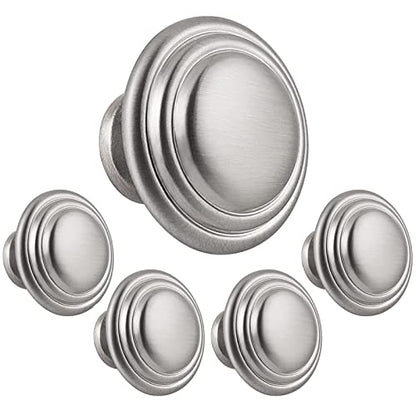 Gobrico 1-3/8" Round Cabinet Knobs Brushed Nickel Kitchen Door Knobs Bifold Handles for Wardrobe Bookcase Drawers 5 Pack - color: Satin Nickel