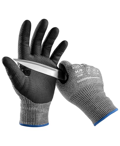 LANON Cut Resistant Gloves, Knife Protection Level D, Nitrile Coating with Honey Comb Pattern, ANSI A4 Cut Work Gloves, Reinforced Thumbs, 3D Comfort Fit, Breathable, Mechanical, Touchscreen,Medium - size: Medium