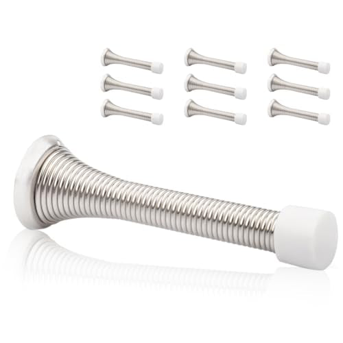 10 Pack Spring Door Stopper Brushed Satin Nickel- 3-1/4" Flexible Spring Door Stops with White Rubber Bumper Tips - color: Satin Nickel, size: 10 Pack