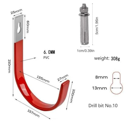 Heavy Duty Steel Garage Hooks,200 lbs Capacity,Large Metal Utility Storage Hook 2 Pack Garden Tool Organizer, Anti-Slip Wall Mount Hose Shed Shop Ladder Hanger J Hook - size: 8.2x5.3Inch