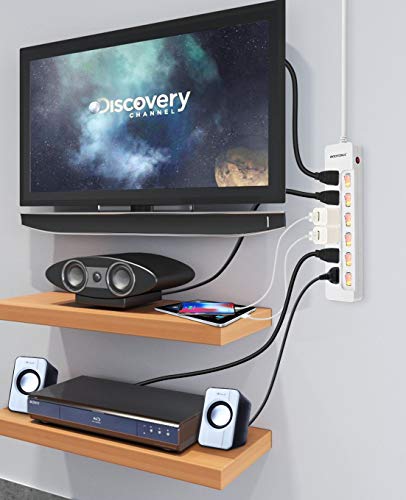 ROOTOMA Power Strip Surge Protector with Individual Switches,6-Foot 14AWG Long Extension Cord 1875W/15A Wall Mount for Office Dorm Home Theatre (6outlets-6ft) - size: 6 Ft - 6 Ac - White