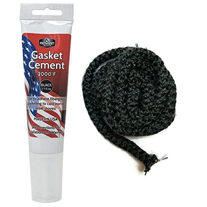 Midwest Hearth Wood Stove Replacement Gasket Kit – Made in USA Graphite Impregnated Fiberglass Rope Gasket & 2000°F Adhesive Cement for Woodburning Stoves (5/16" x 84" Rope) - size: 5/16" x 84" Rope
