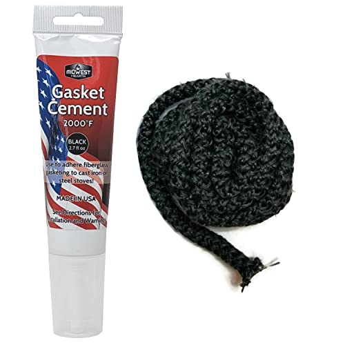 Midwest Hearth Wood Stove Replacement Gasket Kit – Made in USA Graphite Impregnated Fiberglass Rope Gasket & 2000°F Adhesive Cement for Woodburning Stoves (5/16" x 84" Rope) - size: 5/16" x 84" Rope