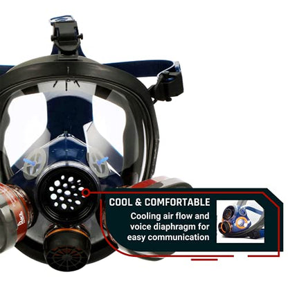 Parcil Distribution Full Face Respirator Mask - Air Purifying, Organic Vapor & Particulate - Industrial Use - CE Tested - color: Pd-101 Inferno Red