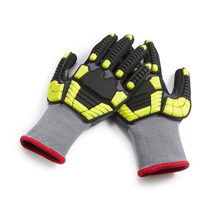 Amazon Basics Cut Level A1, Abrasion ANSI Level A4, Impact Protection Gloves with Touch Screen Friendly 15G Sandy Nitrile Palm, Pack of 120 Pairs, Yellow, Size Small - size: Small