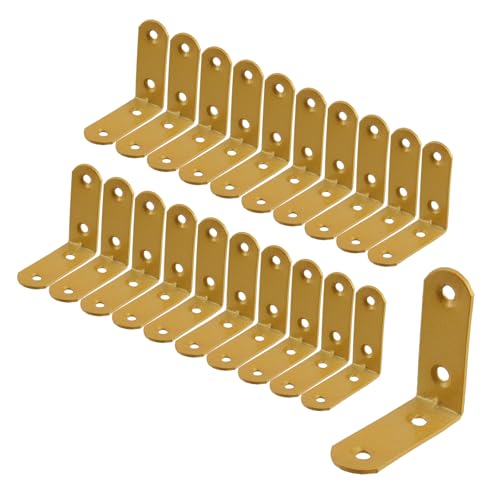 Wealrit 20 PCS L Shape Bracket Corner Braces Gold Right Angle Brackets, Wood Furniture Fastener with Screws for Cabinet Chair Drawer Length- 1.85" - size: 1.85"