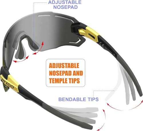 RIDE YOUR WAY Professional wrap around Frameless Cycling Sunglasses for Men and Women - color: Black Gold / Gold V1