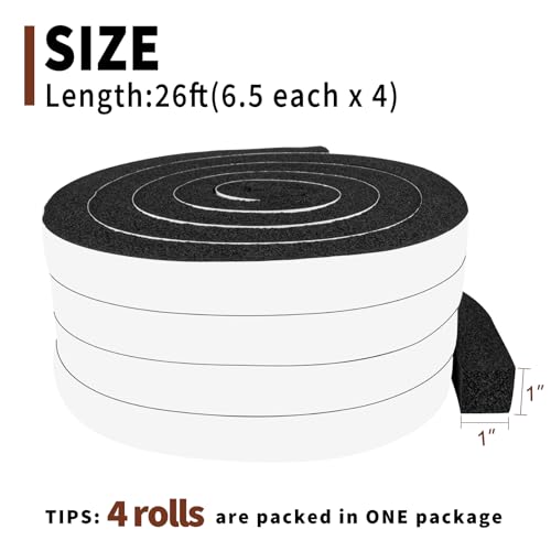Yotache Air Conditioner Window Foam Insulation Seal 1"x1", High Resilience Foam Weather Stripping Door Seal Tape, 6.5 Ft x 4Pcs - size: (1"×1") 26FT