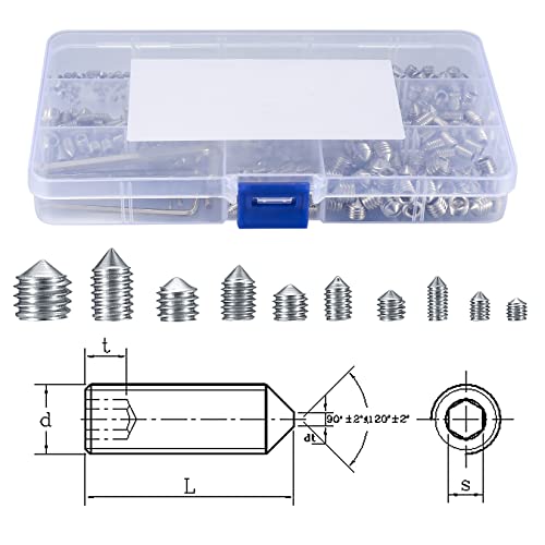 400 Pcs Set Screw Assortment Kit, Hex Allen Head Socket Cup Point Screws Set, Metric M3/M4/M5/M6/M8 Internal Hex Drive Grub Set Screws for Door Handles, Bathroom Fixture, with Hex Wrenches