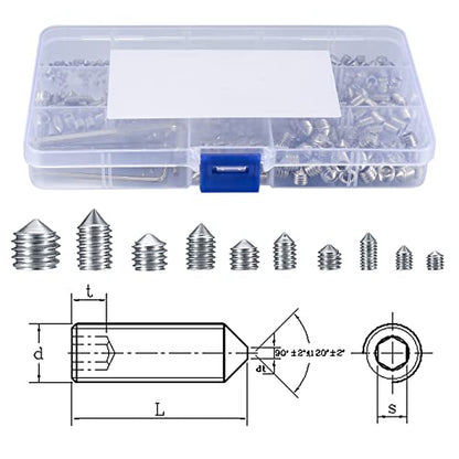 400 Pcs Set Screw Assortment Kit, Hex Allen Head Socket Cup Point Screws Set, Metric M3/M4/M5/M6/M8 Internal Hex Drive Grub Set Screws for Door Handles, Bathroom Fixture, with Hex Wrenches