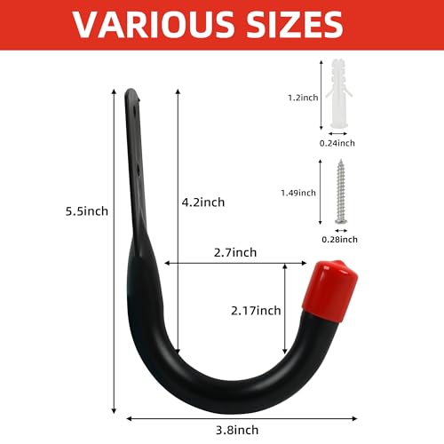 6 PCS Heavy Duty Garage Wall Hooks for Hanging, Loading Capacity 200 LBS for Storage Hooks, 3.8inch Hanging Hook for Garage Organization,Wall Mount Utility J Hook with Wall Anchors and Screws - style: 6 Pack-3.8"