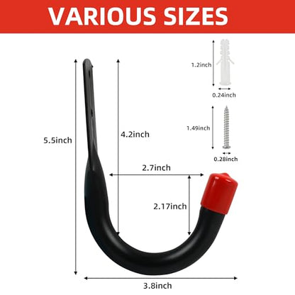 6 PCS Heavy Duty Garage Wall Hooks for Hanging, Loading Capacity 200 LBS for Storage Hooks, 3.8inch Hanging Hook for Garage Organization,Wall Mount Utility J Hook with Wall Anchors and Screws - style: 6 Pack-3.8"