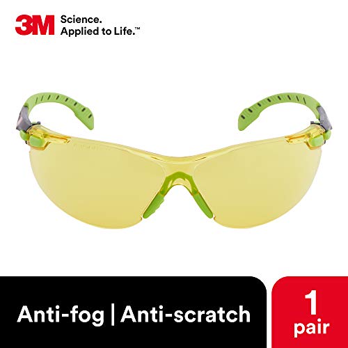 3M Safety Glasses, Solus 1000 Series, ANSI Z87, Scotchgard Anti-Fog, Amber Lens, Green/Black Frame - size: Single, style: Amber Lens, Green Black Frame