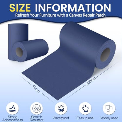 Self-Adhesive Canvas Repair Tape, 4" x 79" Waterproof Canvas Repair Patch, Fabric Patch Repairs Kit for Furniture, Tents, Sunbrellas, Boat Covers Awnings, Couches, Clothes, Bags Dark Blue - color: Dark Blue, size: 4" x 79"