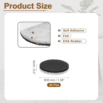 uxcell 30 Pcs Felt & EVA Furniture Pads, 1 3/8" (35mm) Round Furniture Feet Wood Floor Protectors Self Adhesive for Protecting Hardwood Floors, Table Legs and Chair Legs, Gray+Black - size: 3/4"