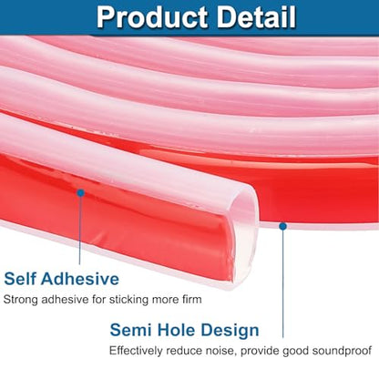 PATIKIL Silicone Weather Stripping Door Seal, 19.7 ft D Shape Weather Stripping Self Adhesive Door Seal Strip for Door Frame, Window Sealing, Large Gap, 19/32" Wx5/128 Tx25/64 H, Clear/Red - size: 19.7 ft Long, 19/32"Wx5/128"Tx25/64"H