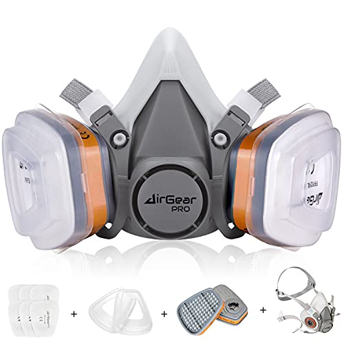 AirGearPro M-500 Reusable Respirator Mask with A1P2 Filters | Anti-Gas, Anti-Dust | Gas Mask Ideal for Painting, Woodworking, Construction, Sanding, Spraying, Chemicals, DIY etc - style: Organic Gas Respirator