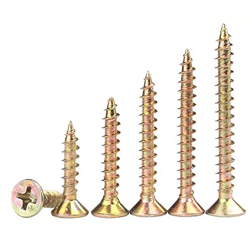 M3.5 Flat Head Wood Screws Assortment Kit 320 Pcs,Phillips Drive Countersunk Flat Head Self-Tapping Wood Screws,Yellow Zinc Plated Finish Screw Kit,Self Tapping Drywall Screws for Metal - style: M3.5 320PCS