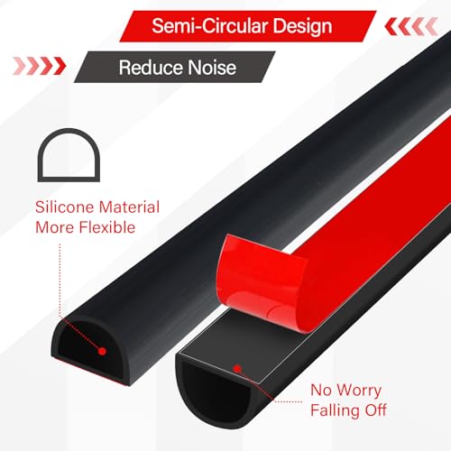 Storystore Rubber Weather Stripping Door Seal, 3/8" (W) x 5/16" (T) x 19.7' (L) D-Shape Self Adhesive Silicone Weather Stripping, Insulation Automotive Door Seal Strip for Door Frame/Window, Black - size: 3/8" (W) x 5/16" (T) x 19.7'