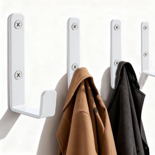 Stainless Steel Hooks for Hanging, Heavy Duty Hooks, Coat Hook, Wall Hooks Wall Mounted Hook Towel Hook Garage Holder Screw Hanger, 6 Pack (White) - color: White