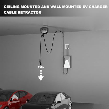 EV Charger Cable Retractor Ceiling Mount, 11.5ft Self-Locking Retractable Cord Reel for EV Charging Cables, Automatic Cable Organizer Compatible with Most Electric Vehicles
